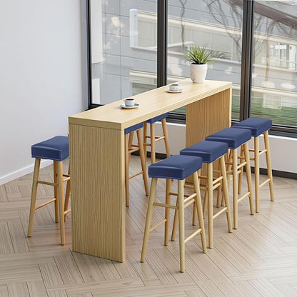 PU Leather Bar Stool Covers Rectangular, 100% Waterproof Stool Covers Rectangle Super Stretch 20% Thicker Leather Saddle Stools Cover Rectangular Counter Bar Stools with Elastic Band (4 PCS, Navy)