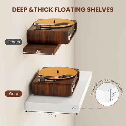 Vivelove 2" Thick Floating Shelves, 47.2 Inch X 12 Deep Shelves for Room Wall Mounted, Floating Shelf for Living Room Bedroom Bathroom Kitchen Laundry Room, Set of 2 White