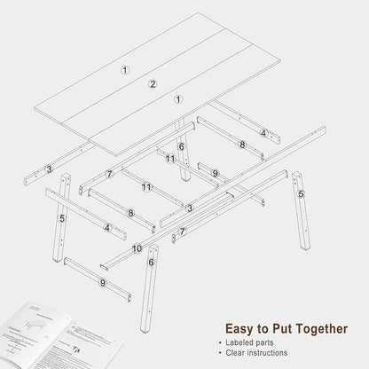 GarveeHome Industrial Dining Table for 4-6 People, 63" Long Large Kitchen Table with Sturdy Metal Frame, Rectangular Counter for Dinner, Kitchen, Dining Room (Natural, 63" Non-extendable)