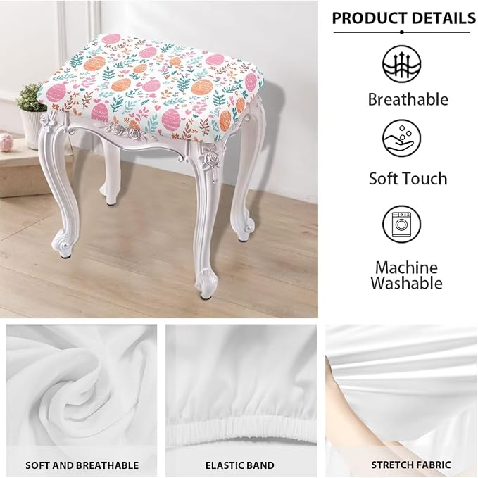 Easter Colorful Eggs Bar Stool Seat Covers Rectangle Stool Covers 2pcs Bench Covers Slipcover Rectangle Stretch Counter Height Bar Stools Slipcovers Counter Stool Covers Saddle Seat Cover