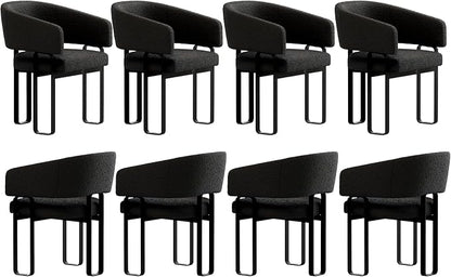 Modern Barrel Dining Chair, Black Boucle Kitchen Chair with U-Shaped Stainless Steel Legs, Armchair with Open Back for Living Room Bedroom Makeup Room, Set of 8