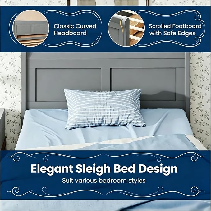 Giantex Twin Bed with 2 Storage Drawers, Wood Platform Bed with Headboard & Footboard, Wooden Slats Support Mattress Foundation, Twin Bed Frames for Kids Teens Adults, No Box Spring Needed (Grey)
