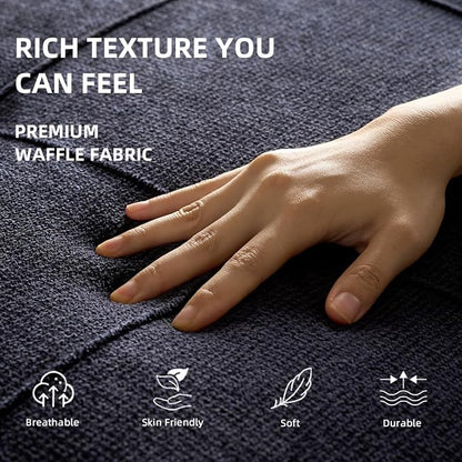 112" U Shaped Modular Cloud Sectional Couch, Waffle Fabric, Navy | Modular Deep Seat Sofa, Movable Ottoman, Pocket Spring Cushions, 2-Box Delivery, Living Room Lounge Use, Not Boneless