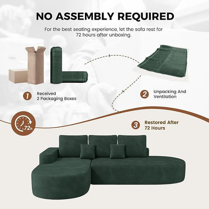 112" Modular Curved Sofa, Oversized Couches for Living Room, Modern Cloud Couch with Deep Seat, Corduroy Foam Couch, No Assembly Required, Dark Green, 1PCS