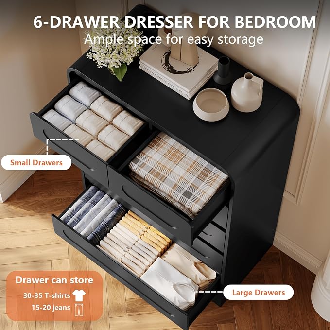4 Piece Bedroom Set, Dresser and Nightstand Sets | Modern Wooden Large 9 Drawers Dresser and Tall 6 Drawer Dressers & Night Stand Set of 2 for Bedroom, Black