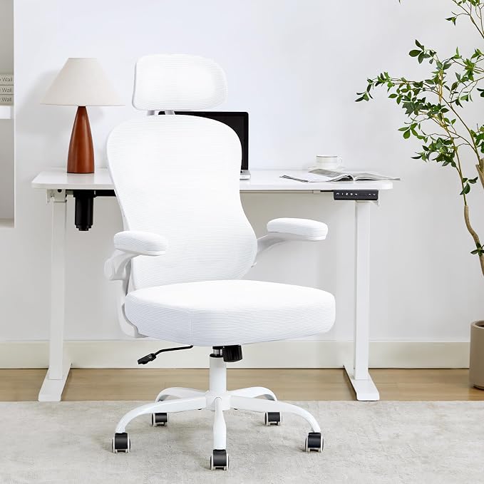 Ergonomic Office Chair,Ultra Thick Spring Cushion Desk Chair,White | Adjustable Lumbar Support and Headrest,Flip-up Arms,Rocking Function,Mesh Home Office Computer Chair