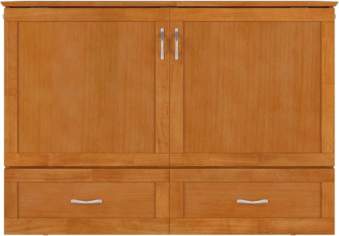 AFI Hamilton Full Murphy Bed Chest with Mattress, Storage, and Built-in Charger in Light Toffee