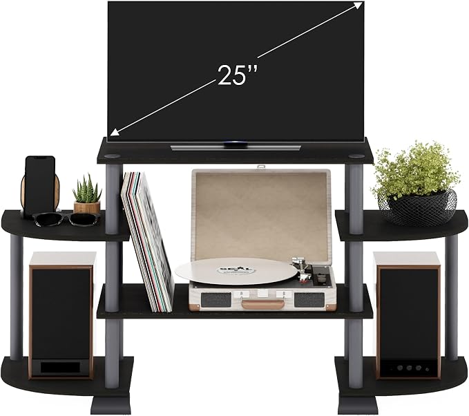 Furinno Turn-N-Tube Rounded Corner TV Entertainment Center, Black/Grey