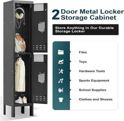 BUTISOW Metal Lockers - 66" Height Steel Lockers for Employees with 2 Door Storage Locker with Card Slot for Employees Gym School Home Office Garage - Assembly Required