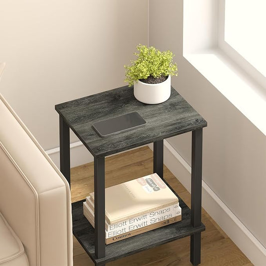 TUTOTAK End Table, Set of 2, Side Table, Nightstand, 2-Tier Storage Shelf, Sofa Table for Small Space, Living Room, Bed Room, Charcoal Grey TB01BY035(2PCS)