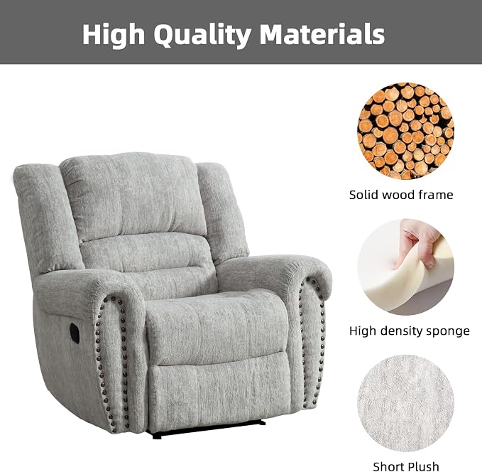 CANMOV Manual Recliner Chair, Classic and Traditional Manual Recliner Chair with Comfortable Arms and Back Single Sofa for Living Room, White Grey