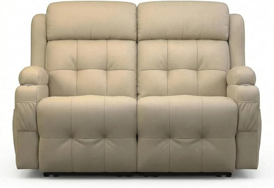 Reclining Loveseat, Wall-Hugger Loveseat Recliner Design with USB/Type C Charging & Storage & Cupholder, Pebble-Weave Fabric Recliner Sofa Couch for Living Room, Home Theater & RV Use