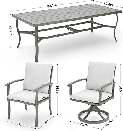 HAPPATIO Aluminum 9 Piece Patio Dining Sets, Outdoor Dining Set for 8, Patio Furniture Sets, 2 Swivel Dining Chairs, 6 Dining Chairs, Aluminum Furniture Set for Patio, Yard (Gray)