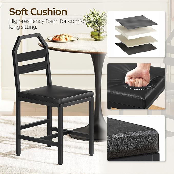 YATINEY Dining Chairs, Kitchen Chairs with Back Support, Upholstered Seat and Metal Legs, for Kitchen, Living Room, Black CY02L4BB