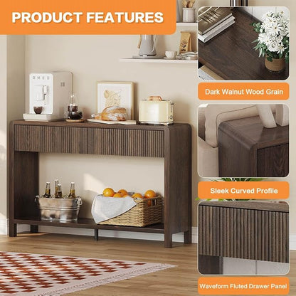FATORRI Console Sofa Table with 2 Drawers, 47.2 inch Wood Couch Table Behind Sofa, Farmhouse Entryway Tables for Hallway Storage, Dark Walnut