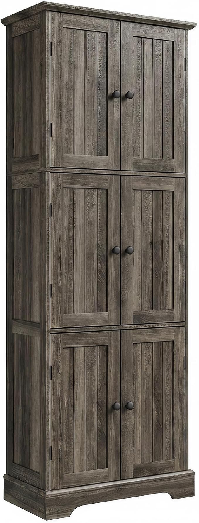 ChooChoo Tall Bathroom Storage Cabinet with 6 Doors, Freestanding Floor Cabinet with Adjustable Shelves, Rustic Weathered Gray Pantry Cabinet for Bathroom, Kitchen, Laundry Room