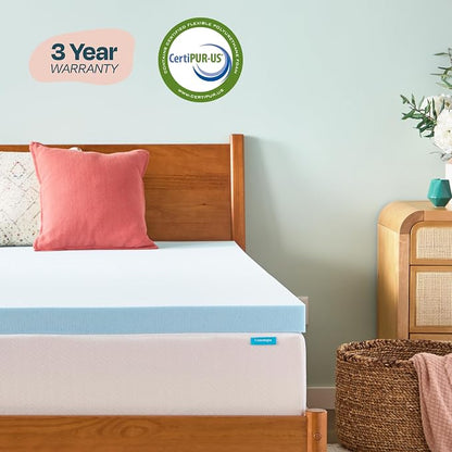 Linenspa Memory Foam Mattress Topper, Queen Size - 3 Inch Gel Infused Memory Foam - Plush Feel - Cooling and Pressure Relieving - CertiPUR Certified
