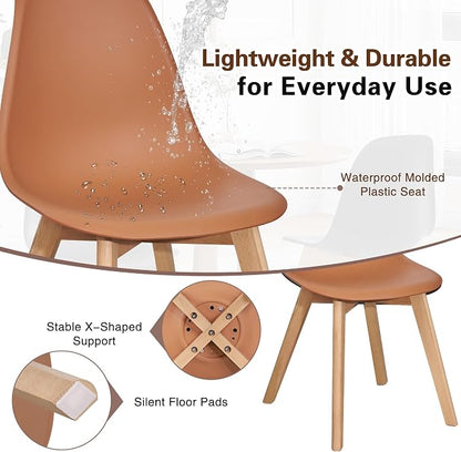 VECELO Dining Chairs Set of 4, Mid-Century Modern Kitchen & Dining Room Chairs, Molded Plastic Seat & Back, Solid Wood Legs, Armless, Non-Slip Feet, Orange