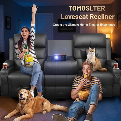 Loveseat Recliner Sofa, Home Theater Seating with Massage, 3 Seat Reclining Loveseats with Flip Backrest, Wall Hugger RV Couch Theater Chairs, RV Furniture Sofas with USB, Cup Holders for Gaming Room