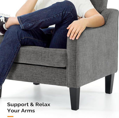 VINGLI Mid Century Modern Accent Chair - Soft Chenille Upholstered Comfy Armchair for Living Room, Bedroom, Home Office, Apartment, Studio (Light Grey)