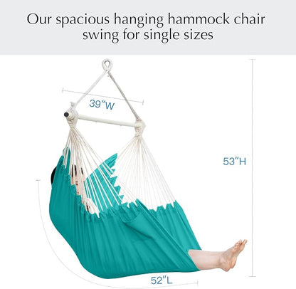 PNAEUT Hammock Chair Hanging Rope Swing for Outside Indoor for Bedroom, Outdoor, Patio (Aqua Blue)