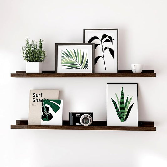 Floating Shelves for Wall Decor, Long Wall Mounted Storage Shelf for Bedroom, Living Room, Bathroom, Kitchen, Nursery, Display Picture Ledge Shelf with Lip Set of 2-24 Inches, Walnut