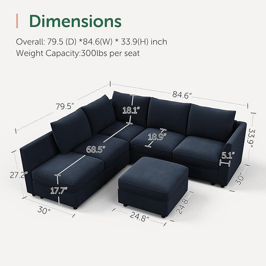 HONBAY Modular Sectional Couch L Shaped Sectional Sofa with Storage Velvet Convertible Sectional Couches for Living Room,Dark Blue