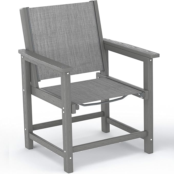 Amopatio HDPE Patio Dining Chair with Armrests - Textilene Outdoor Chair with Wide Seat for Poolside, All Weather UV Resistant Heavy Duty Patio Chair for Backyard Balcony & Deck(Gray)