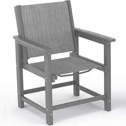 Amopatio HDPE Patio Dining Chair with Armrests - Textilene Outdoor Chair with Wide Seat for Poolside, All Weather UV Resistant Heavy Duty Patio Chair for Backyard Balcony & Deck(Gray)