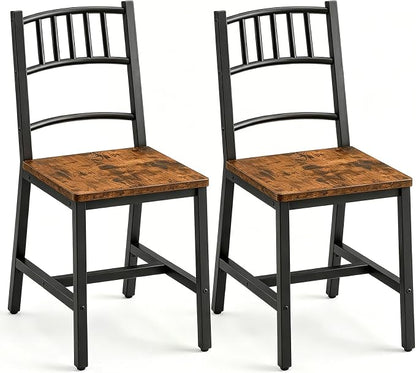 HOOBRO Dining Chairs Set of 2, Wooden Kitchen Chairs with Metal Frame, Industrial Dining Chairs with Back, Easy to Assemble, Farmhouse Dining Chairs for Living Room, Rustic Brown and Black BF39CD01