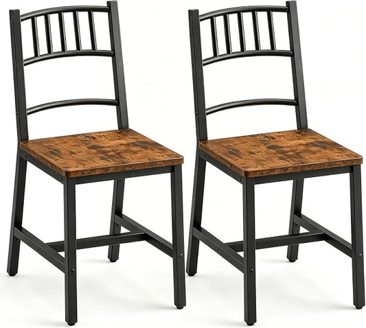 HOOBRO Dining Chairs Set of 2, Wooden Kitchen Chairs with Metal Frame, Industrial Dining Chairs with Back, Easy to Assemble, Farmhouse Dining Chairs for Living Room, Rustic Brown and Black BF39CD01