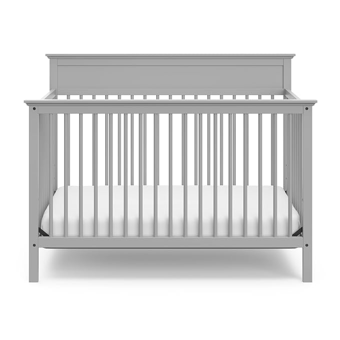 Storkcraft Carmel 5-in-1 Convertible Crib - GREENGUARD Gold Certified, Converts to Toddler Bed & Full-Size Bed, Fits Standard Full-Size Crib Mattress, 4 Adjustable Mattress Heights (Pebble Gray)