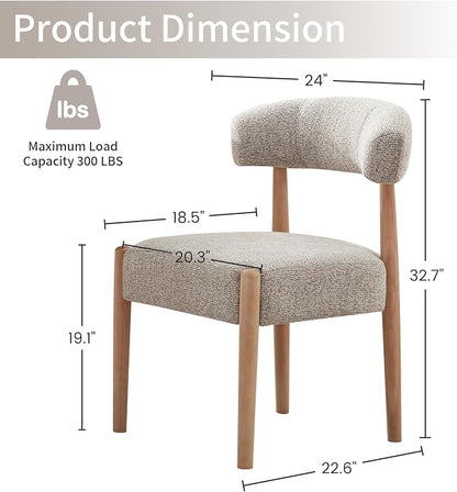 VKNOW Wooden Dining Chairs Set of 2 with Curved Open Back, Brown | Natural Rubberwood Legs, Soft Chenille Fabric, Thickened Cushion, For Adults and Family, Dining Room, Kitchen, No Wobble
