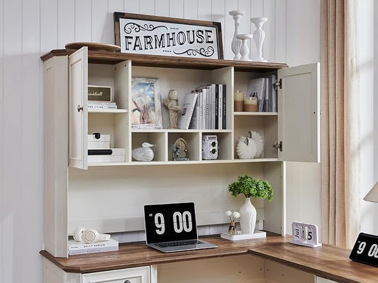 T4TREAM 59" Home Office Desk Hutch with Ample Storage, Only Match VSC Series Farmhouse Desk (Antique White)