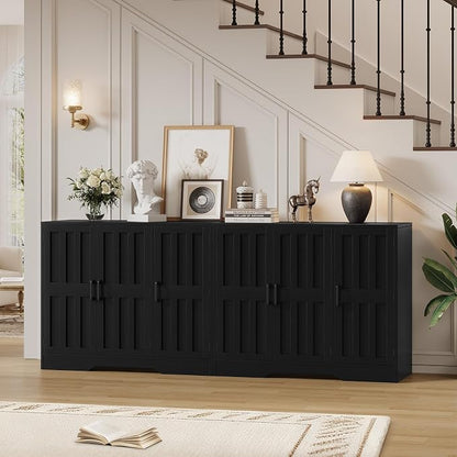 Modern Farmhouse Buffet Cabinet with Storage, 85" Large Sideboard Storage Cabinet with 6 Barn Doors, Coffee Liquor Bar Cabinet Wood Table Credenza with Adjustable Shelf for Kitchen Dining Living Room