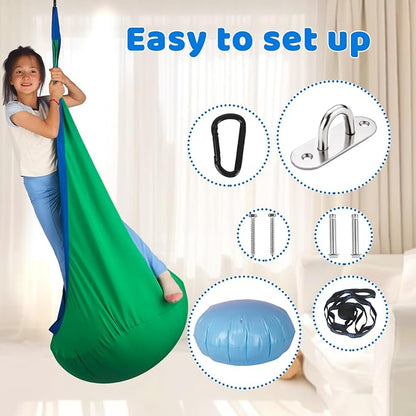Sensory Pod Swing Hanging Seat Hammock Chair (Green) | indoor and outdoor use capacity 300lbs