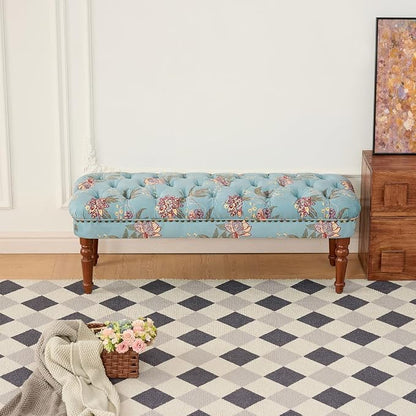 47" Upholstered Entryway Bench, Tufted Bench with Wood Leg, Floral Print Seating Benches Sofa for Balcony, Living Room, Bedroom (47" Bench)