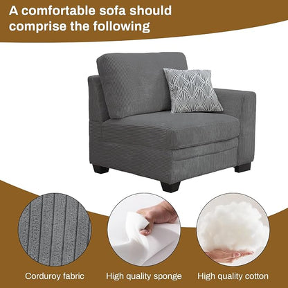 Legend Vansen Oversized Modular Sectional Sofa,6 Seat U Shaped Couch with Ottoman,Corduroy Sofa with Deep Seat,Convertible Large Sectional Couches for Living Room (Grey, L2+3)
