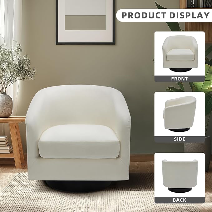 360° Swivel Barrel Accent Chair Armchair, Round Club Arm Chair in Fabric for Lving Room, Modern Upholstered Small Bedroom Single Sofa Seat - Beige, Set of 4