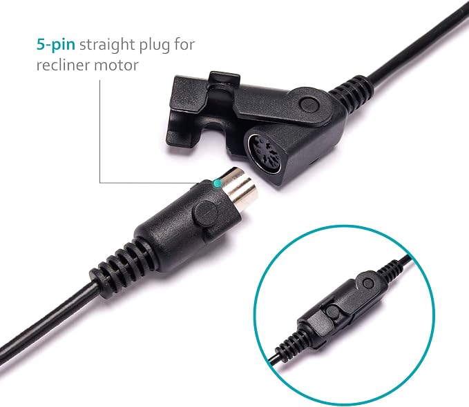Okin Recliner Replacement Parts, 2 Button Round Hand Control Handset 5 pin Plug with USB, Blue LED Light Lift Chair Control Replacement for Power Recliner Chair, Electric Recliner, Sofa Reclinable