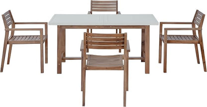 Quarte 5-Piece Outdoor Acacia Wood Dining Set, 59.06-Inch Rectangular Table with Umbrella Hole & 4 Chairs,Patio/Garden/Poolside Furniture for Family Gatherings (Light Brown,Light Gray)