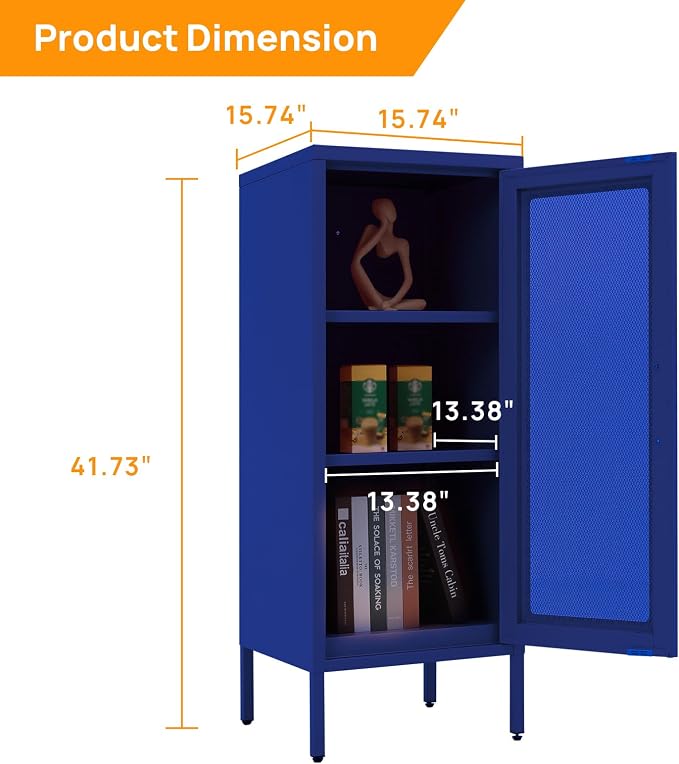 Slim Metal Storage Cabinet with Mesh Doors - 42'' Tall Narrow Organizer Tower, Compact Freestanding Cabinet, Versatile Utility Storage for Home, Office, Kitchen, Living Room, Durable and Modern Design