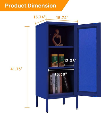 Slim Metal Storage Cabinet with Mesh Doors - 42'' Tall Narrow Organizer Tower, Compact Freestanding Cabinet, Versatile Utility Storage for Home, Office, Kitchen, Living Room, Durable and Modern Design