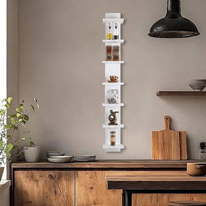 Homaterial Small 7 Tier Vertical Wall Shelf for Home Decor & Makeup Vanity - White Narrow Display Storage Shelf for Small Spaces, Decorative Vanity Shelf