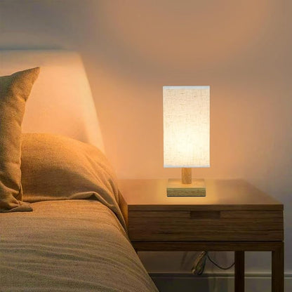 SEENSINY Small Bedside Table Lamps Set of 2, Minimalist Nightstand Lamp Set of 2 with Square Fabric Linen Shade, Mini Reading Night Stand Desk Lamp Set for Bedroom, Living Room, Office 4.3in
