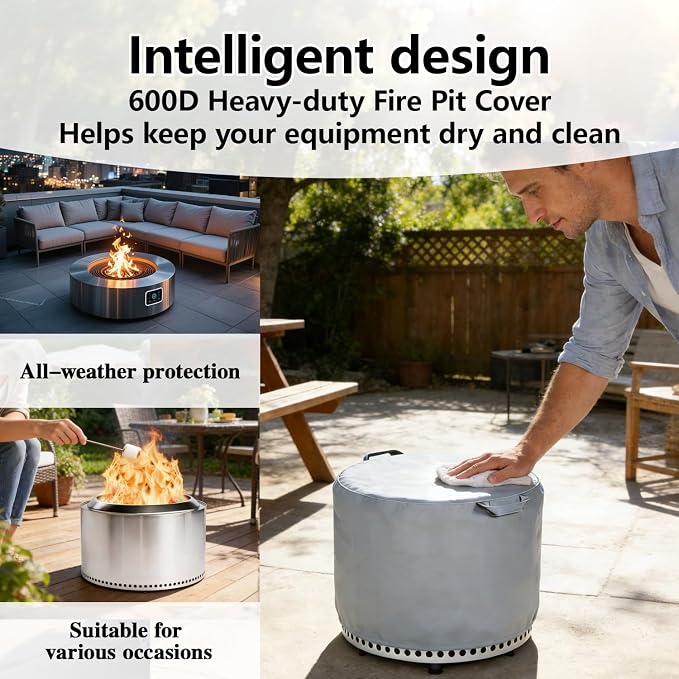 Chinchilla Round Fire Pit Cover for Solo Stove Bonfire 22 Inch - Waterproof 600D Oxford Fabric, Tear Resistant & All-Weather Protection for Smokeless, Gas, Table, or Bowl Fire Pits