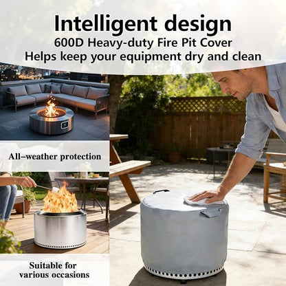 Chinchilla Round Fire Pit Cover for Solo Stove Bonfire 22 Inch - Waterproof 600D Oxford Fabric, Tear Resistant & All-Weather Protection for Smokeless, Gas, Table, or Bowl Fire Pits