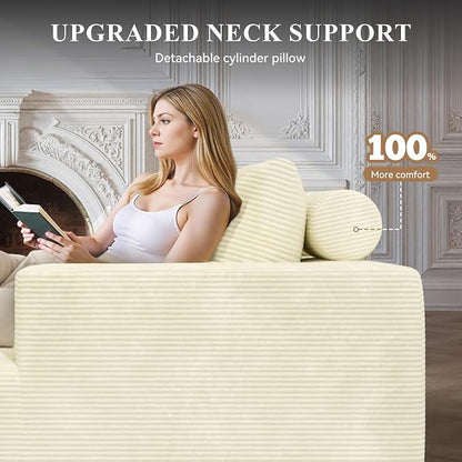 Boneless Couches for Living Room with Chaise,104" Modular Sectional Sofa with Convertible Ottoman,Cozy Cloud Couch with U-Shaped,Sponge Compression Sofas in a Box,No Assembly Required(Beige) 1pcs