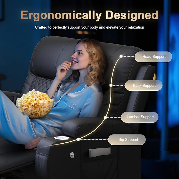 Loveseat Recliner Sofa, Home Theater Seating with Storage & Pocket, Reclining Loveseat Sofa with USB Ports & Phone Holders, Wall Hugger Recliner RV Couch Furniture