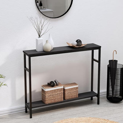 Timberer Narrow Console Table, 39.4” Sofa Table with Adjustable Shelf, 2-Tier Long Skinny Table for Hallway, Entryway, Living Room, Foyer, Black
